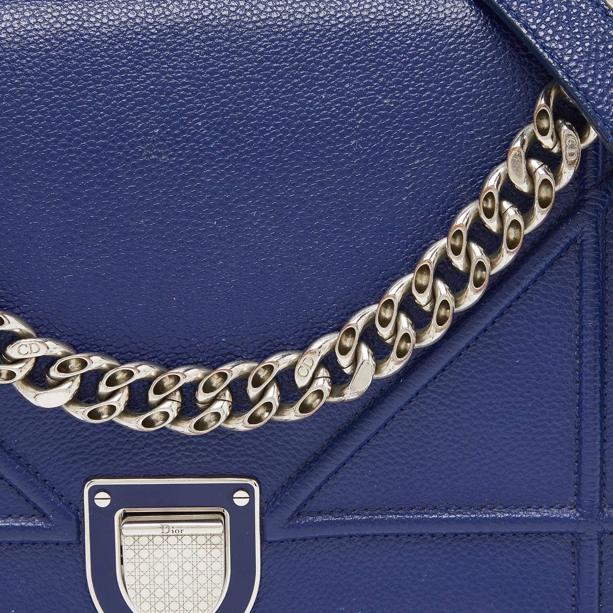 Dior Blue Leather Medium Diorama Flap Shoulder Bag For Sale 5