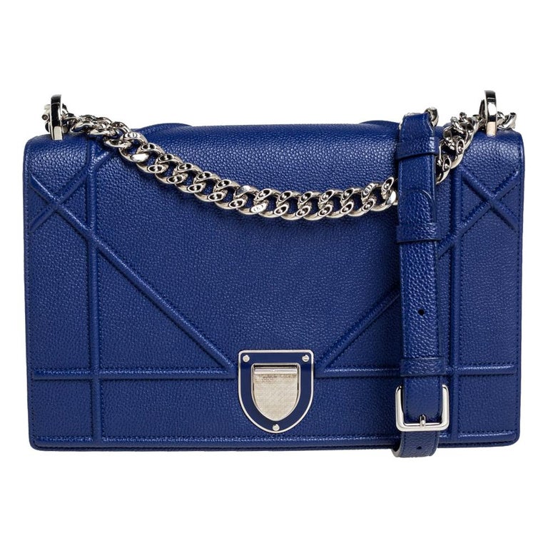 Dior Blue Leather Medium Diorama Flap Shoulder Bag at 1stDibs
