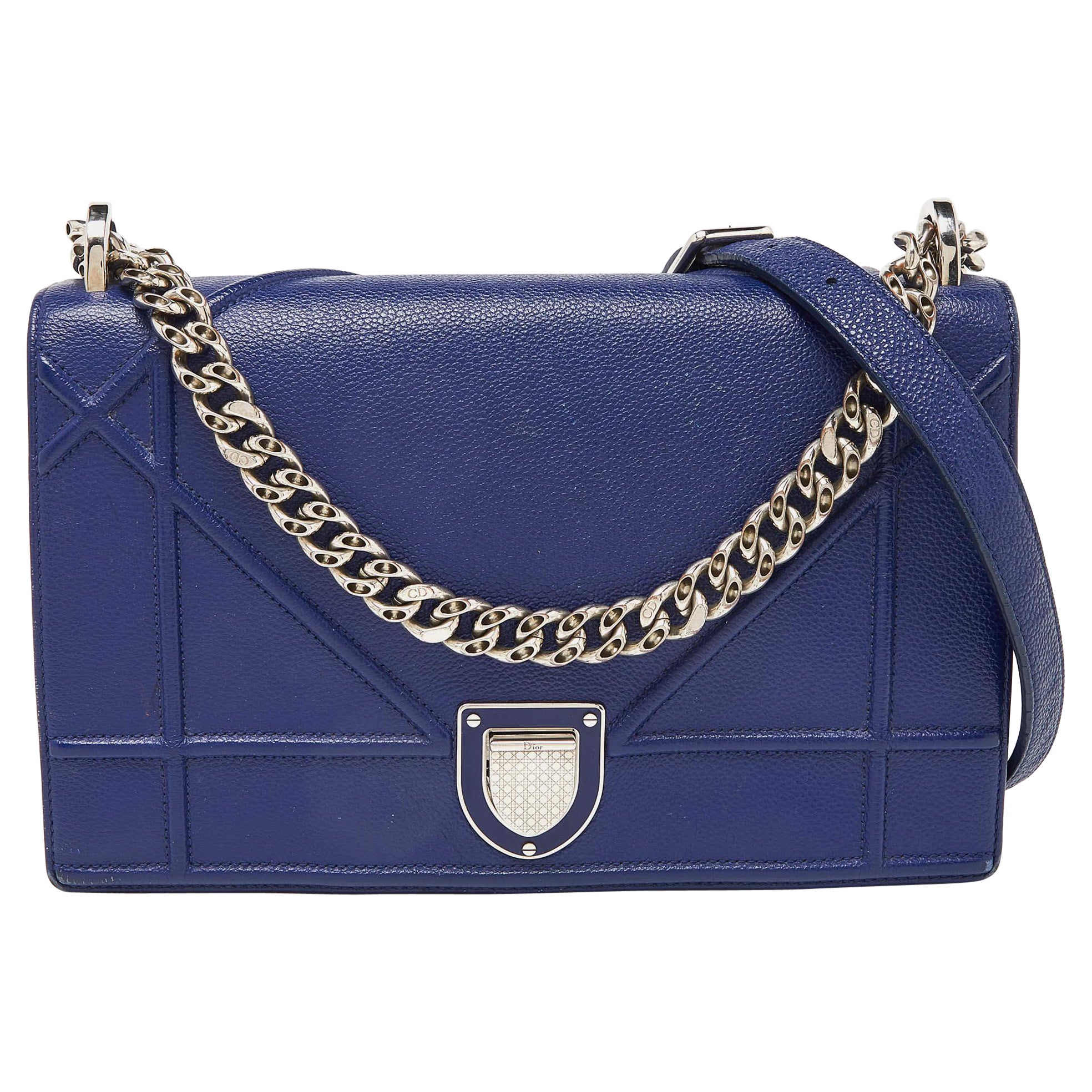 Dior Borsa a tracolla media Diorama Flap in pelle blu
