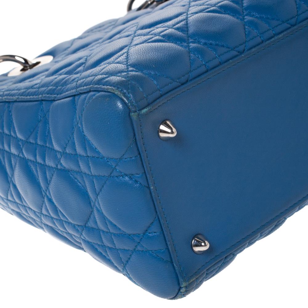 Dior Blue Leather Medium Lady Dior Tote 6