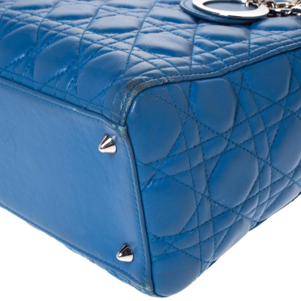 Dior Blue Leather Medium Lady Dior Tote 7