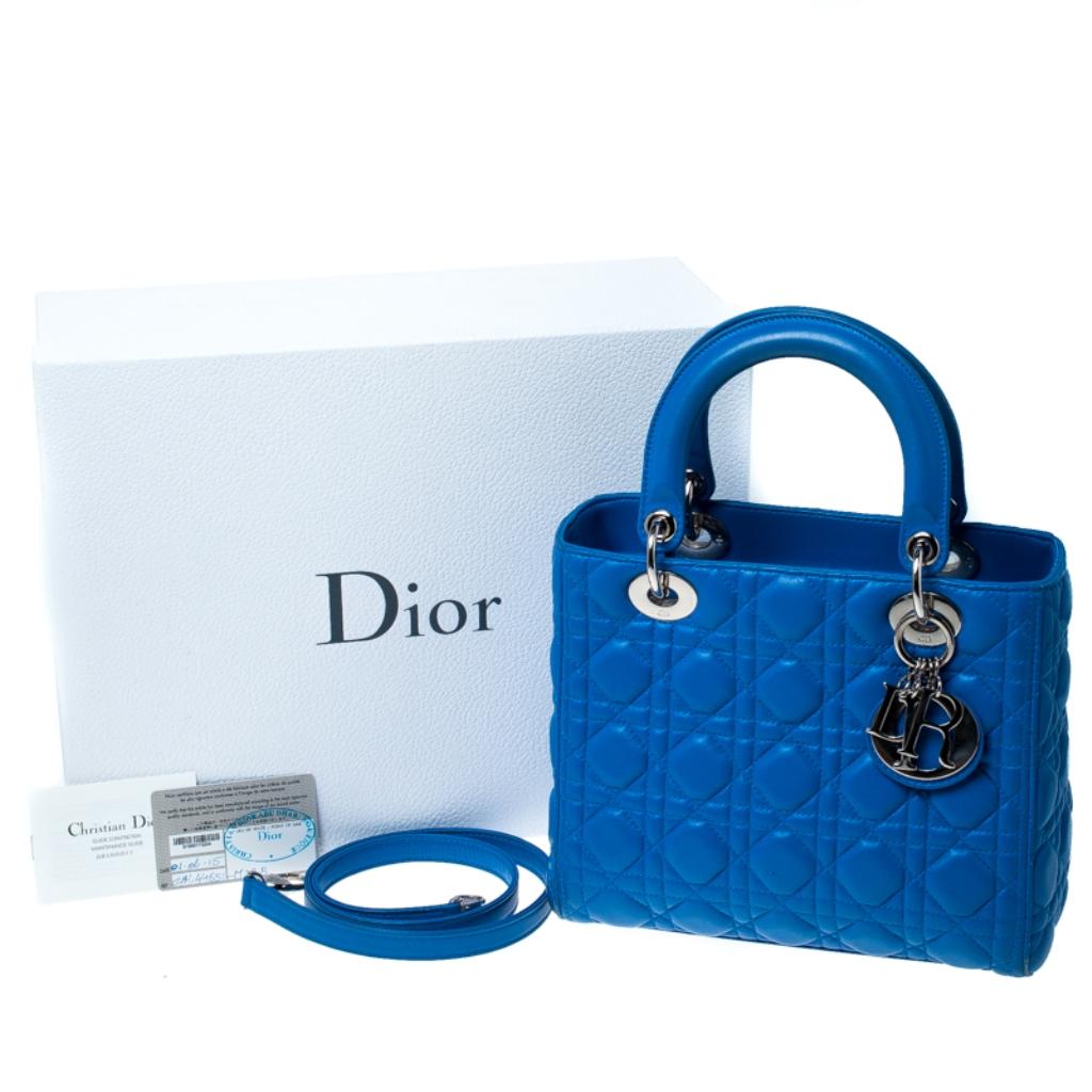 Dior Blue Leather Medium Lady Dior Tote 8
