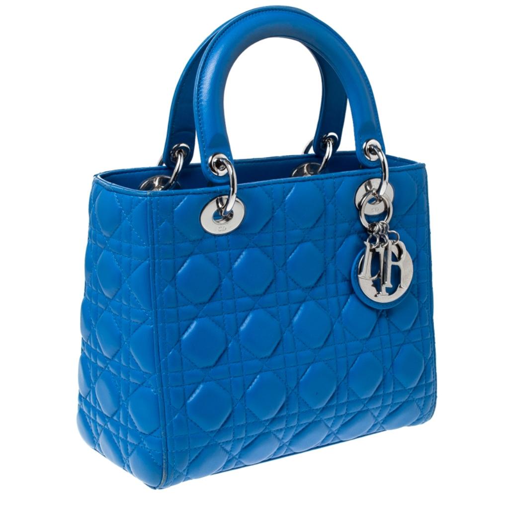 Women's Dior Blue Leather Medium Lady Dior Tote