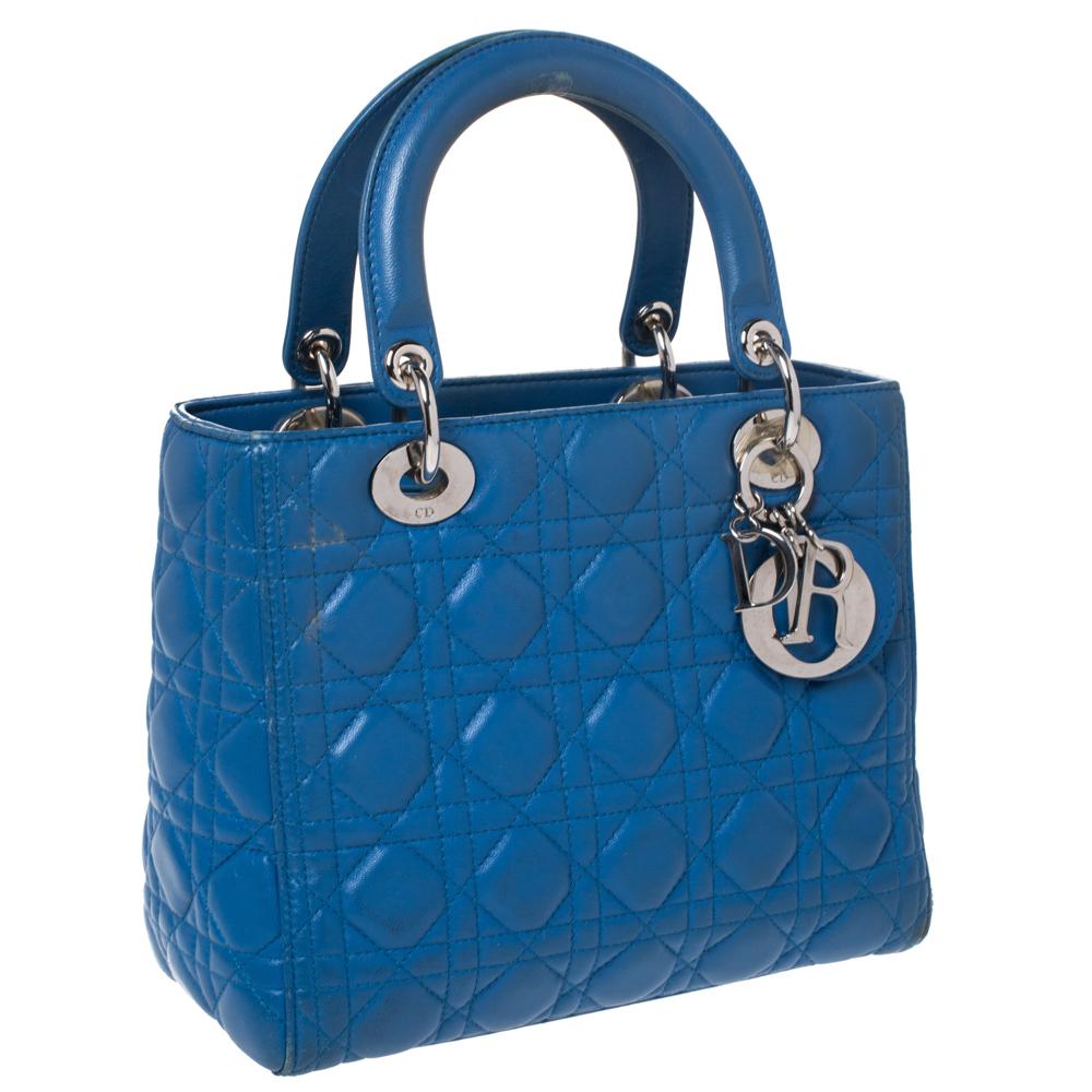 Women's Dior Blue Leather Medium Lady Dior Tote