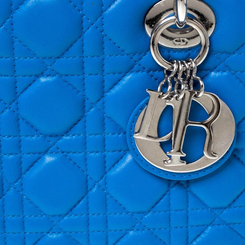 Dior Blue Leather Medium Lady Dior Tote 3