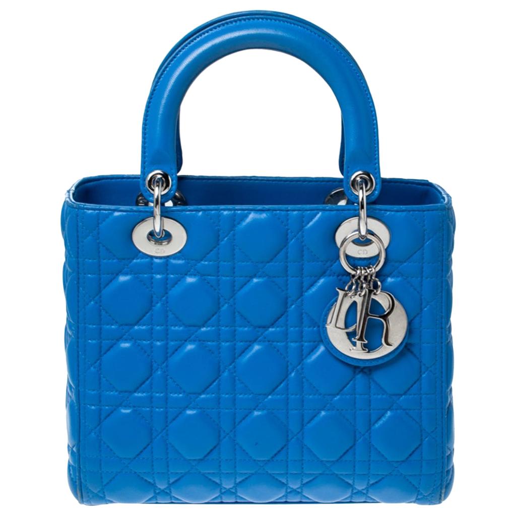 Dior Blue Leather Medium Lady Dior Tote