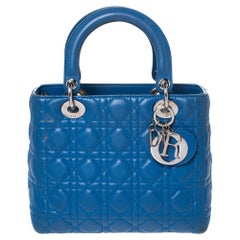 Dior Blue Leather Medium Lady Dior Tote