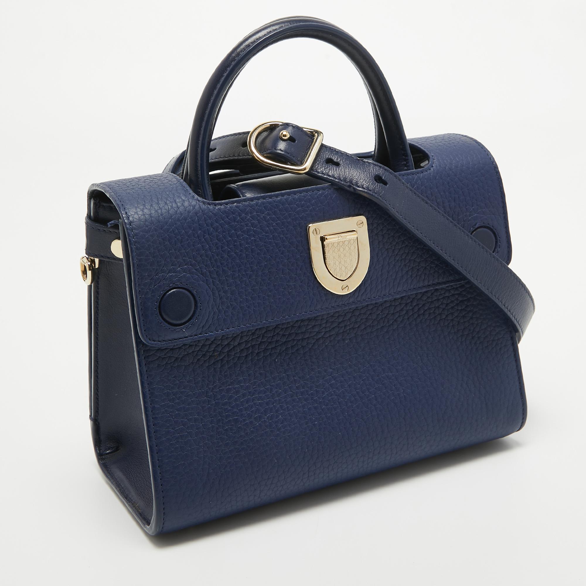 Dior Blue Leather Mini Diorever Top Handle Bag In Good Condition In Dubai, Al Qouz 2