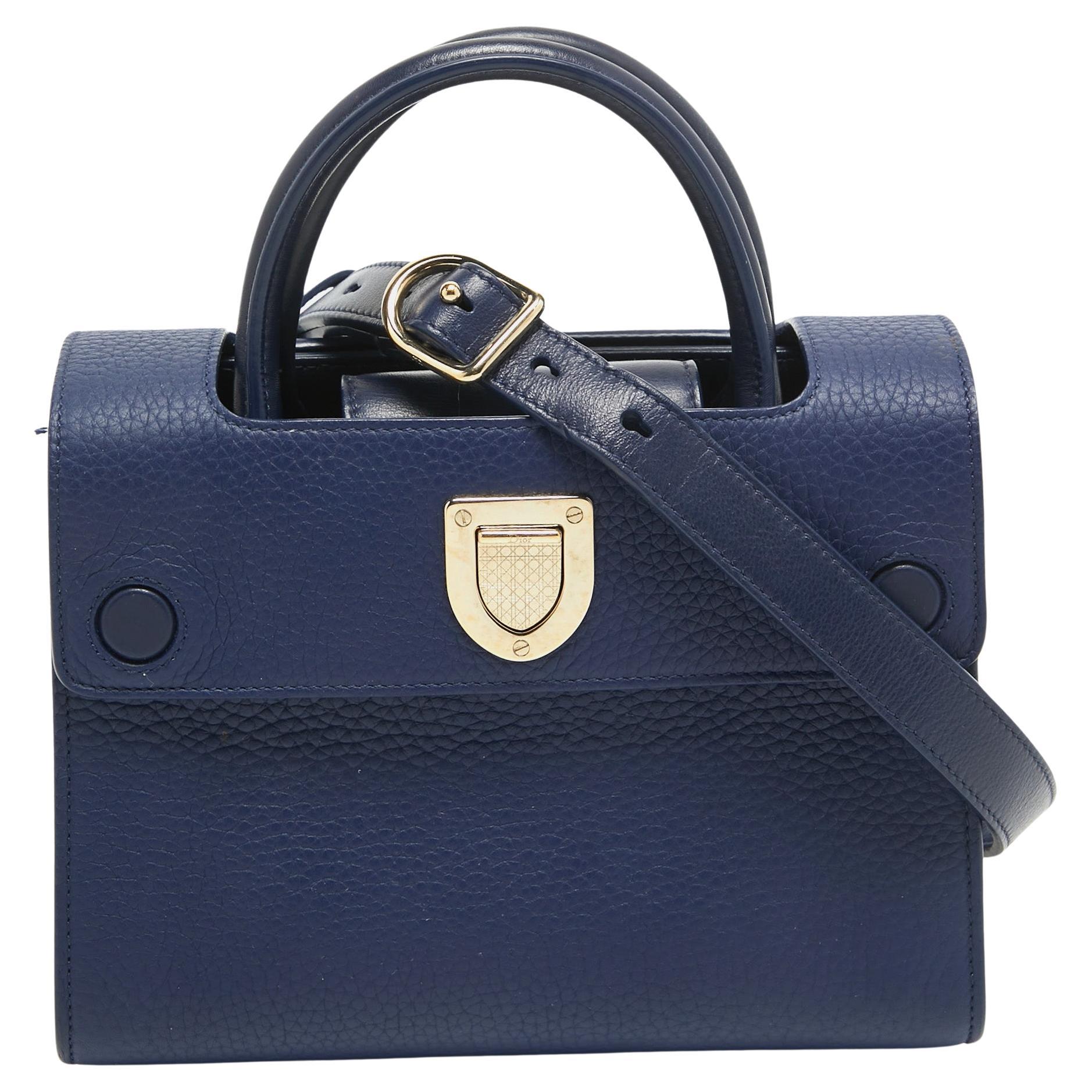 Dior Blue Leather Mini Diorever Top Handle Bag
