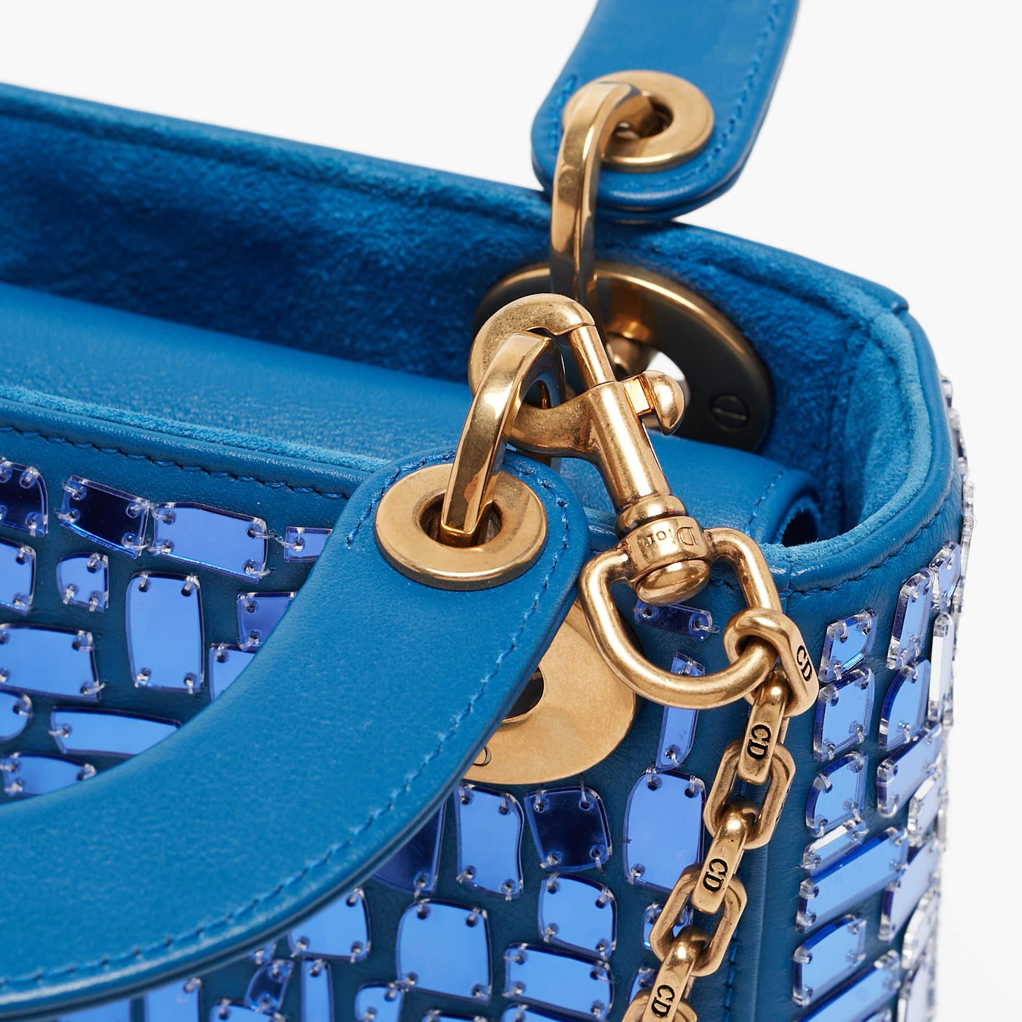 Dior Blue Leather Mini Mosaic of Mirrors Lady Dior Tote 6
