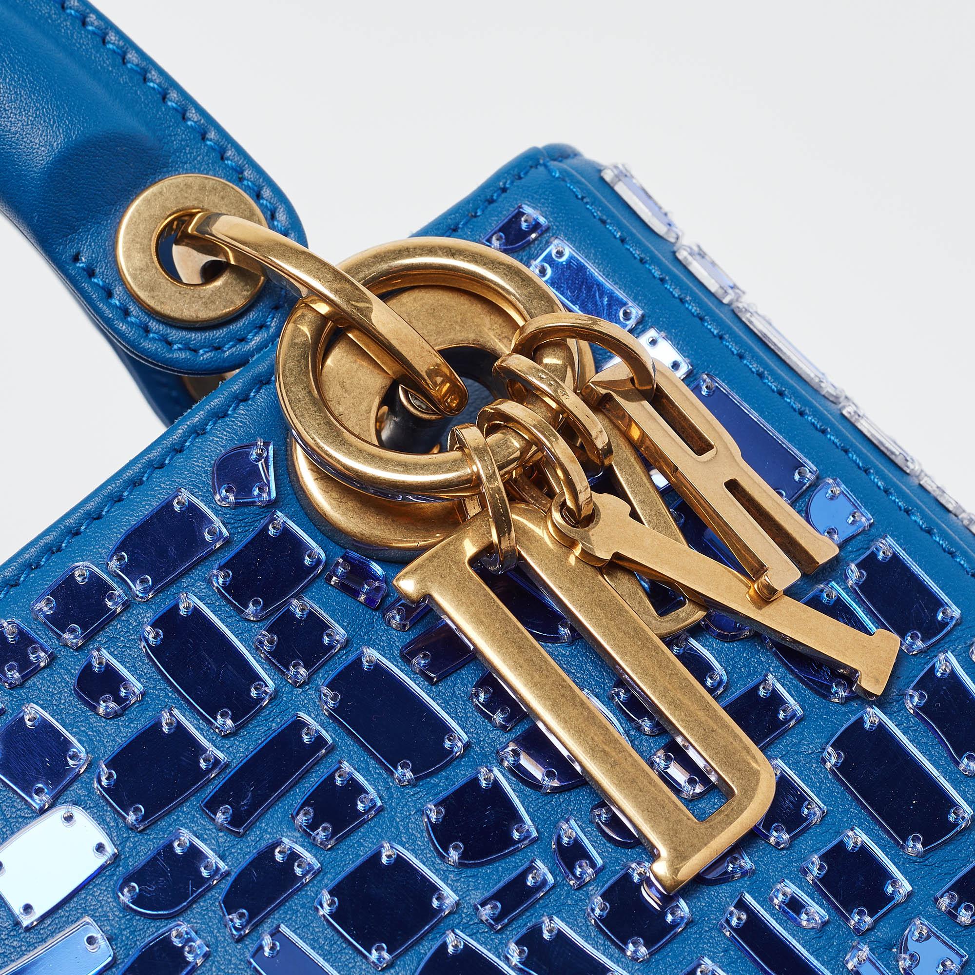 Dior Blue Leather Mini Mosaic of Mirrors Lady Dior Tote 8