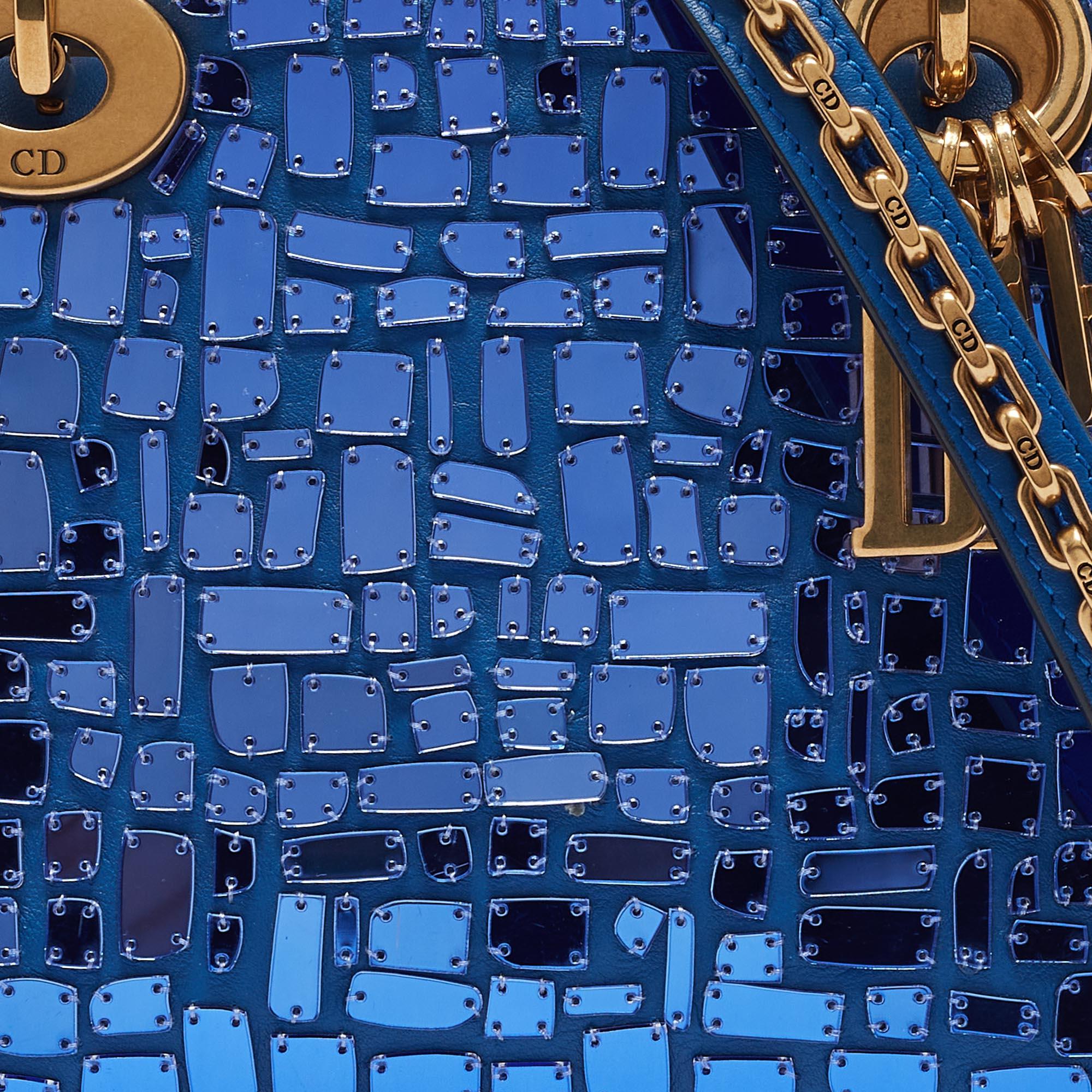 Dior Blue Leather Mini Mosaic of Mirrors Lady Dior Tote 9