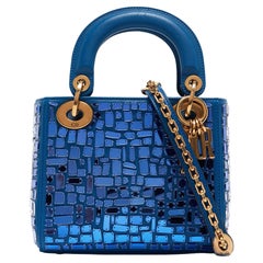 Dior Blue Leather Mini Mosaic of Mirrors Lady Dior Tote