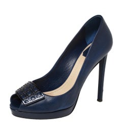 Dior Blue Leather Peep Toe Pumps Size 37