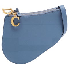 Used Dior Blue Leather Saddle Triple Zip Crossbody Bag