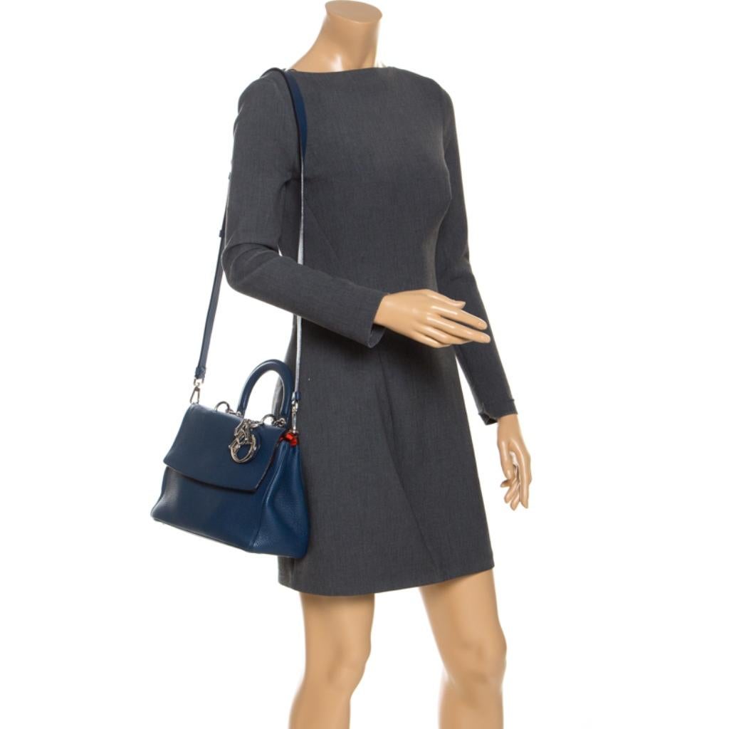 Dior Blue Leather Small Be Dior Flap Top Handle Bag In Good Condition In Dubai, Al Qouz 2
