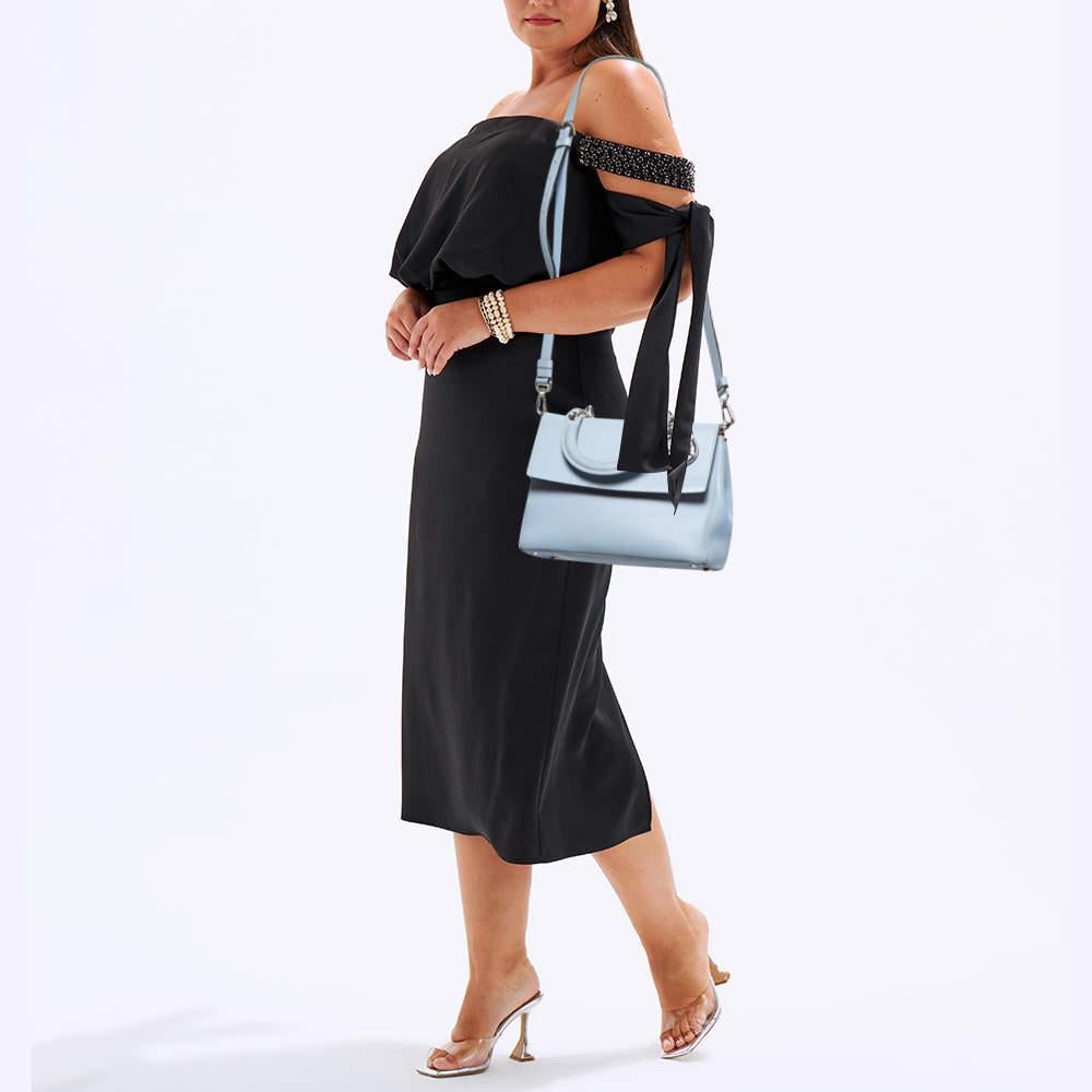 Dior Blue Leather Small Be Dior Flap Top Handle Bag In Fair Condition For Sale In Dubai, Al Qouz 2