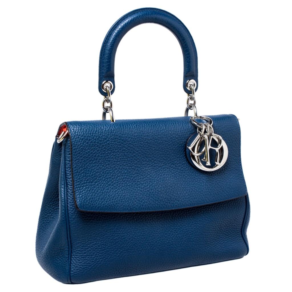 Women's Dior Blue Leather Small Be Dior Flap Top Handle Bag