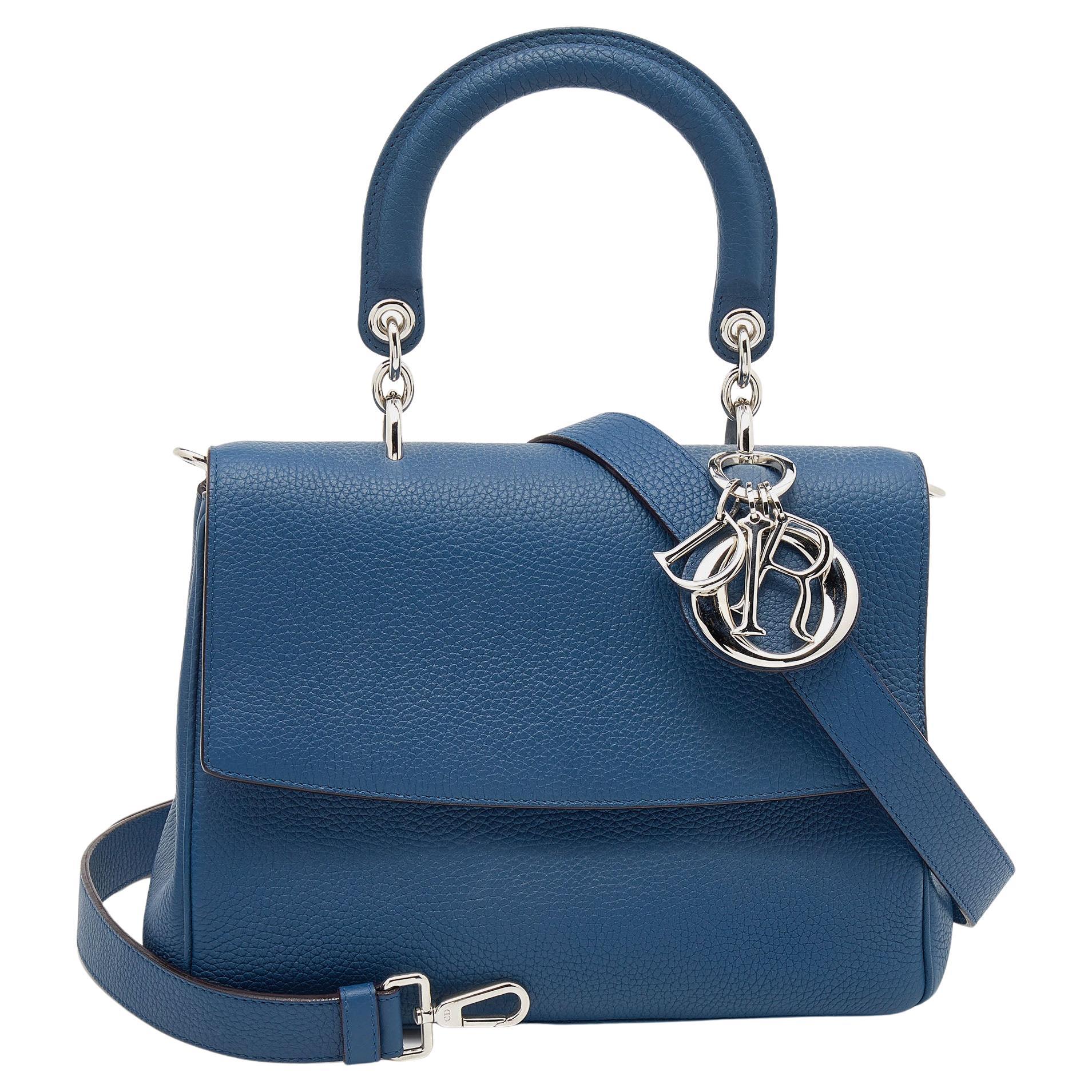 Dior Blue Leather Small Be Dior Flap Top Handle Bag at 1stDibs