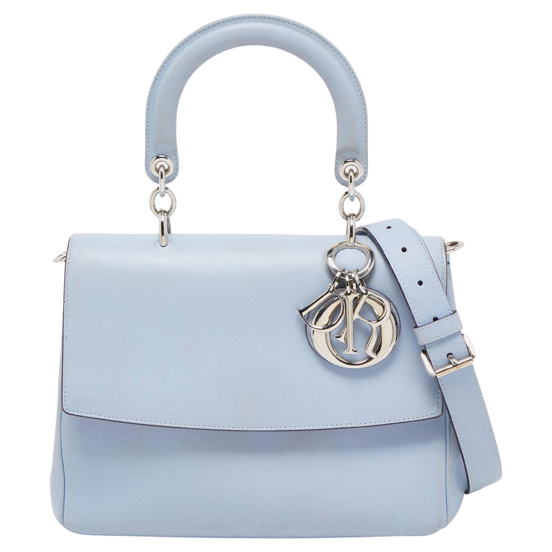 Dior Blue Leather Small Be Dior Flap Top Handle Bag For Sale