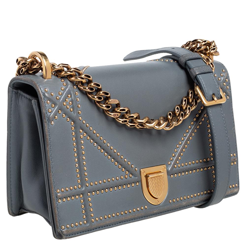 Dior Blue Leather Small Diorama Shoulder Bag In Fair Condition In Dubai, Al Qouz 2