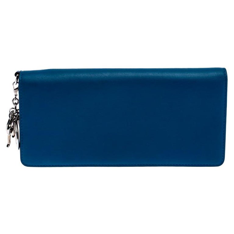 Dior Blue Leather Voyager Bifold Continental Wallet at 1stDibs