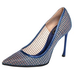 Dior Blue Mesh And Leather Pointed Toe Pumps Size 36