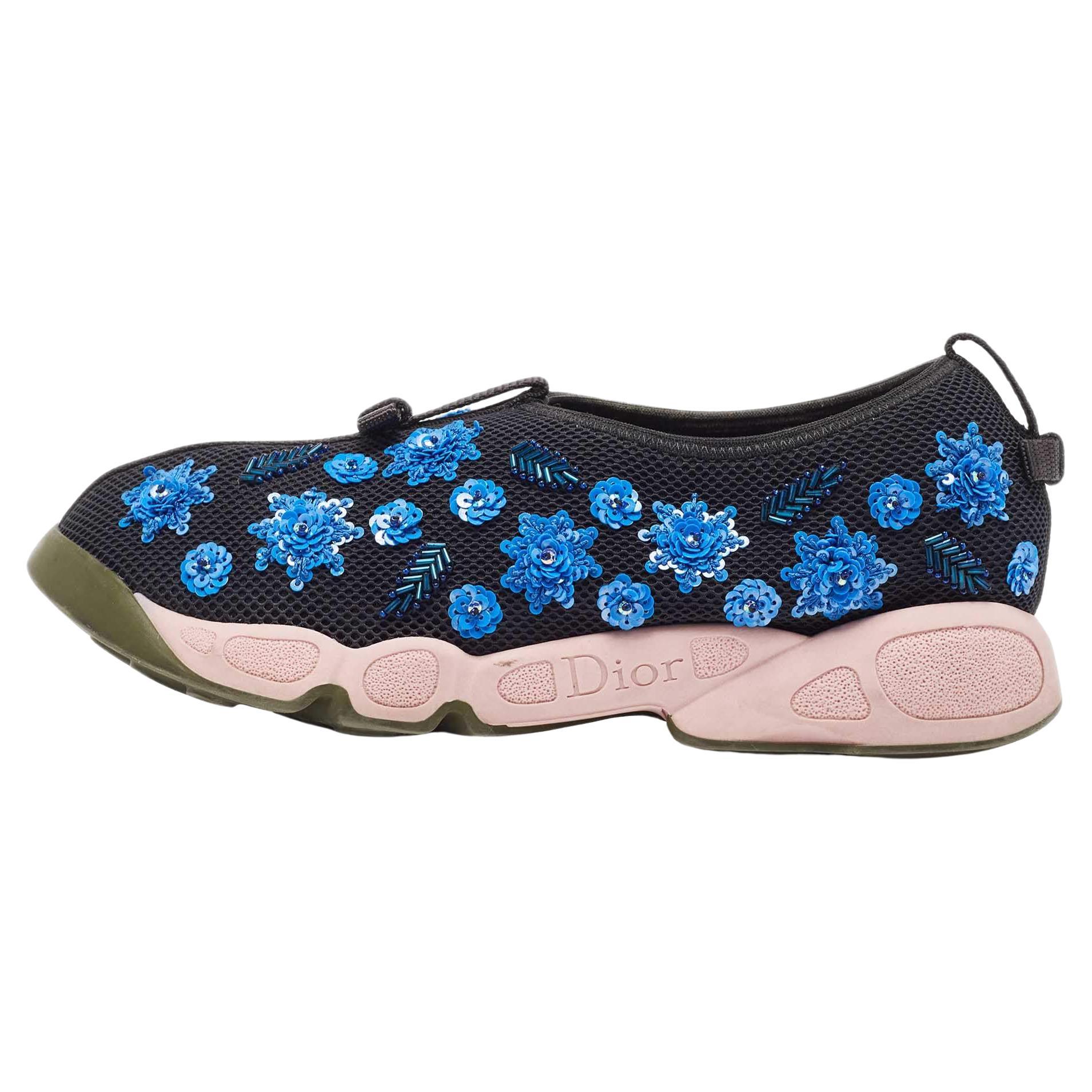 Dior Blue Mesh Crystal Embellished Fusion Sneakers Size 38.5 For Sale