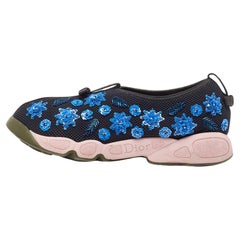 Dior Blue Mesh Crystal Embellished Fusion Sneakers Size 38.5