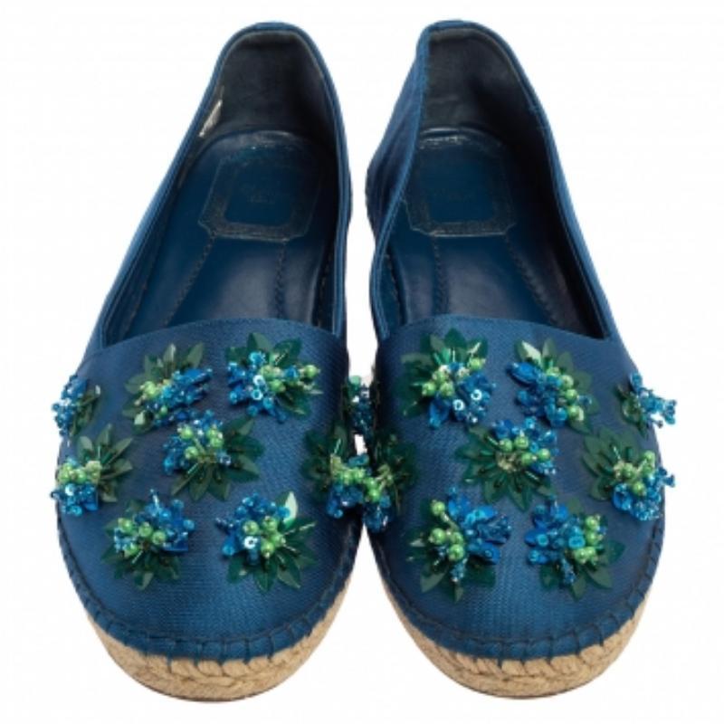 Dior Blue Mesh Espadrille Slip On Ballet Flats Size 39 In Fair Condition For Sale In Dubai, Al Qouz 2