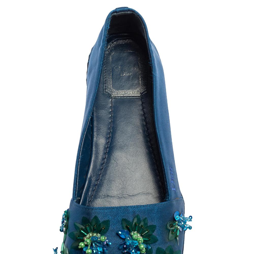 Dior Blue Mesh Espadrille Slip On Ballet Flats Size 39 For Sale 1