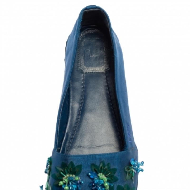 Dior Blue Mesh Espadrille Slip On Ballet Flats Size 39 For Sale 3