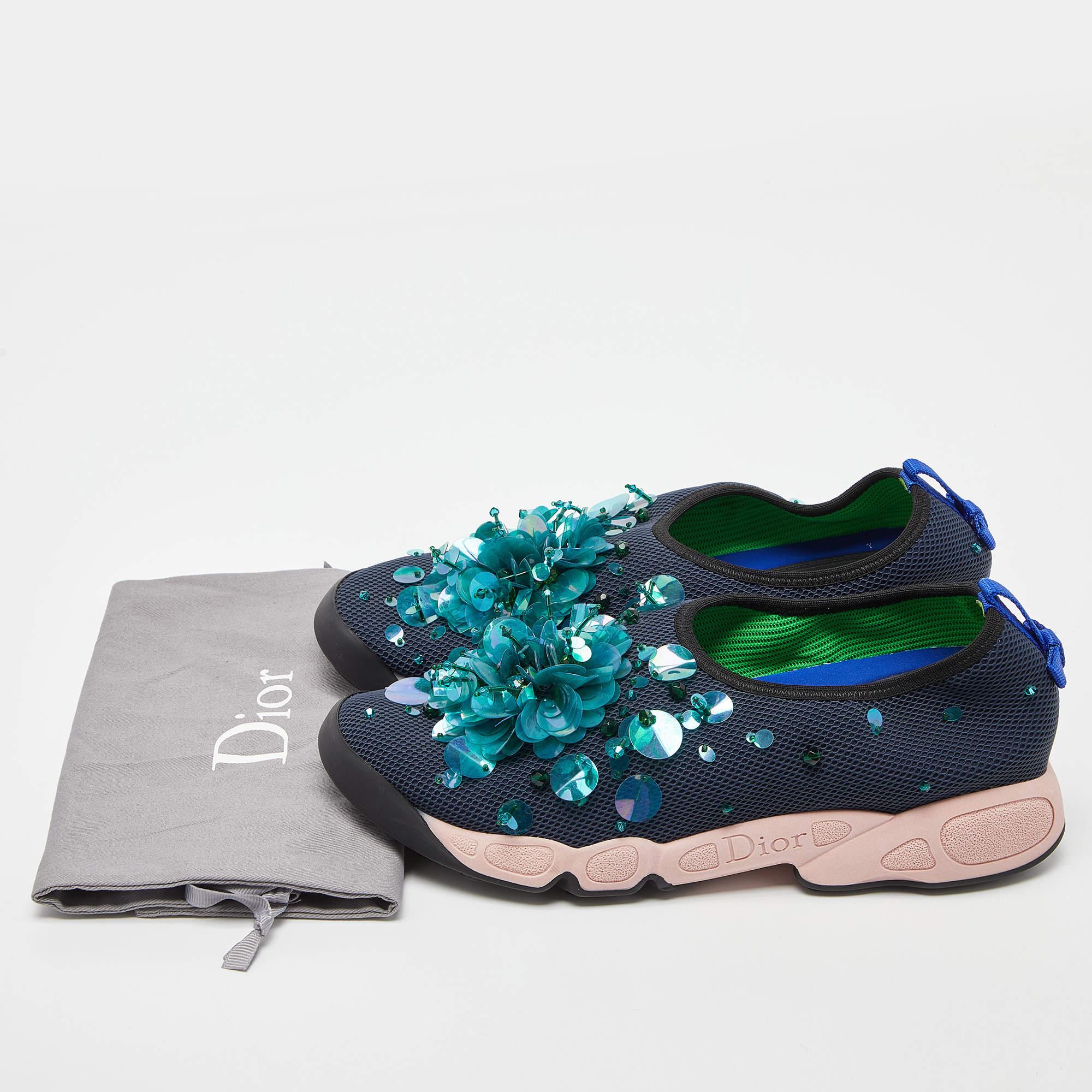 Dior Blue Mesh Fusion Embellished Slip On Sneakers Size 39 For Sale 5