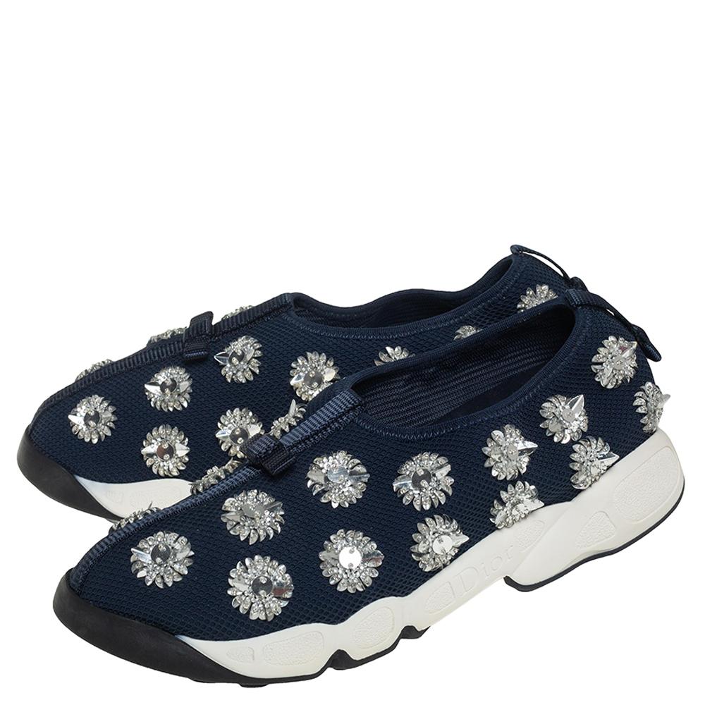 Dior Blue Mesh Fusion Embellished Sneakers Size 38.5 2