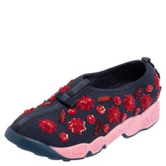 Dior Blue Mesh Fusion Floral Embellished Slip On Sneakers Size 38