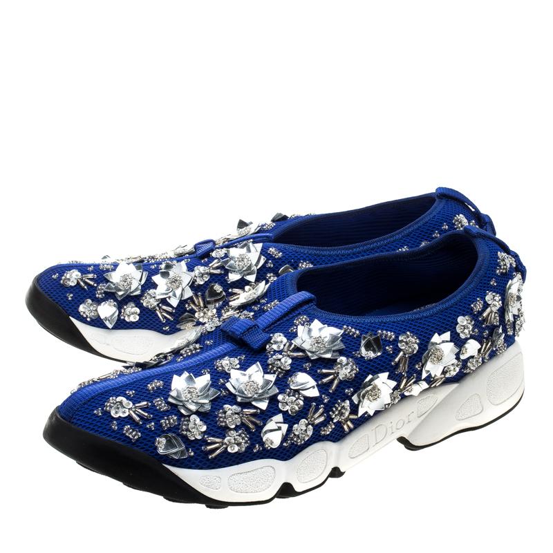 Dior Blue Mesh Fusion Floral Embellished Sneakers Size 41 Damen