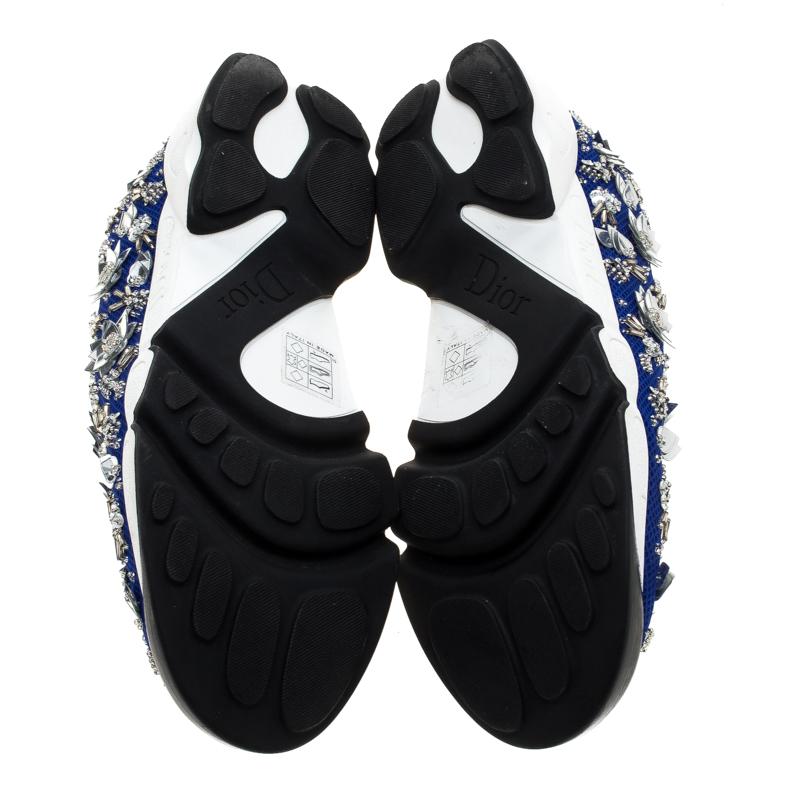 Women's Dior Blue Mesh Fusion Floral Embellished Sneakers Size 41