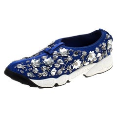 Dior Blue Mesh Fusion Floral Embellished Sneakers Size 41