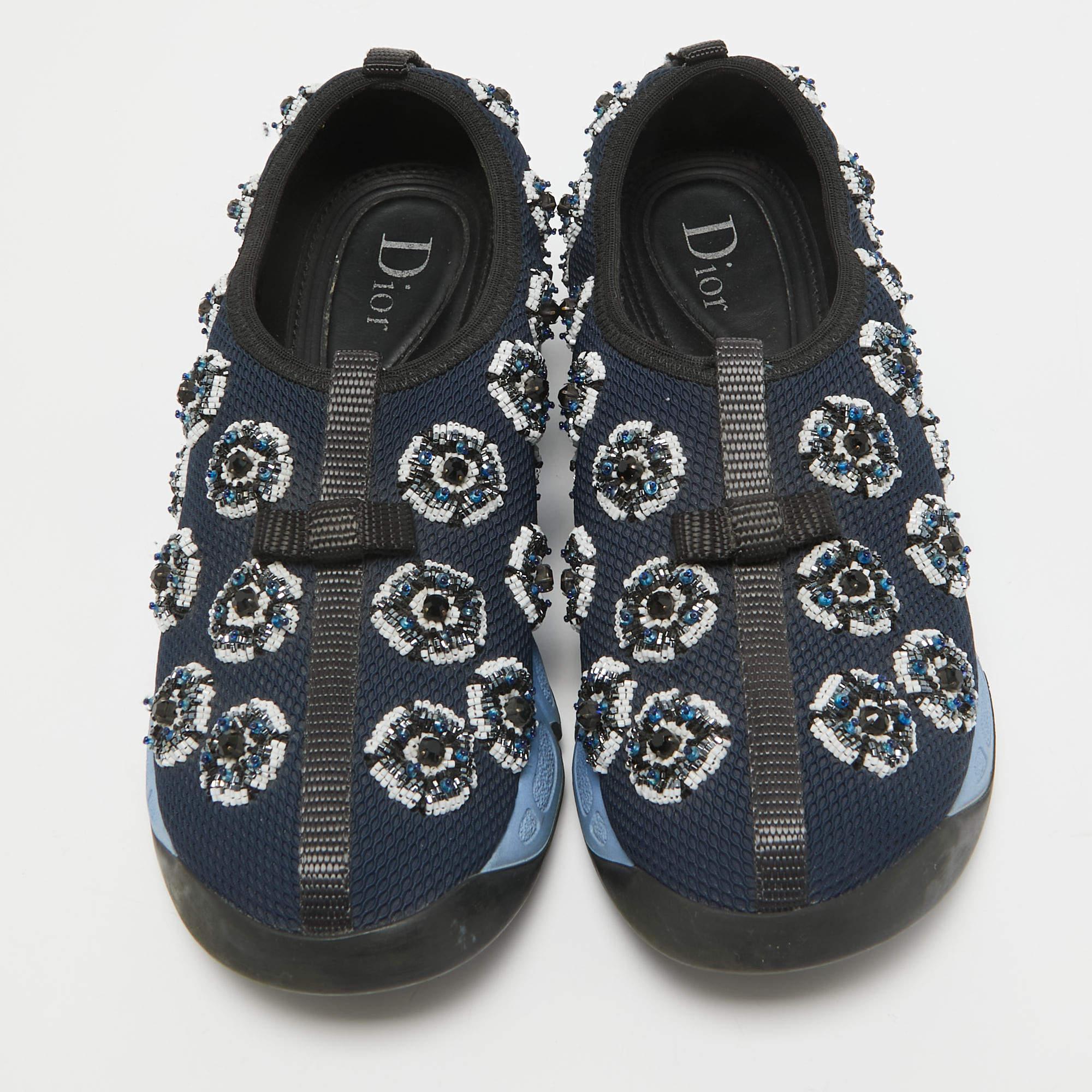 Noir Dior Baskets Fusion en maille bleue, taille 34,5 en vente