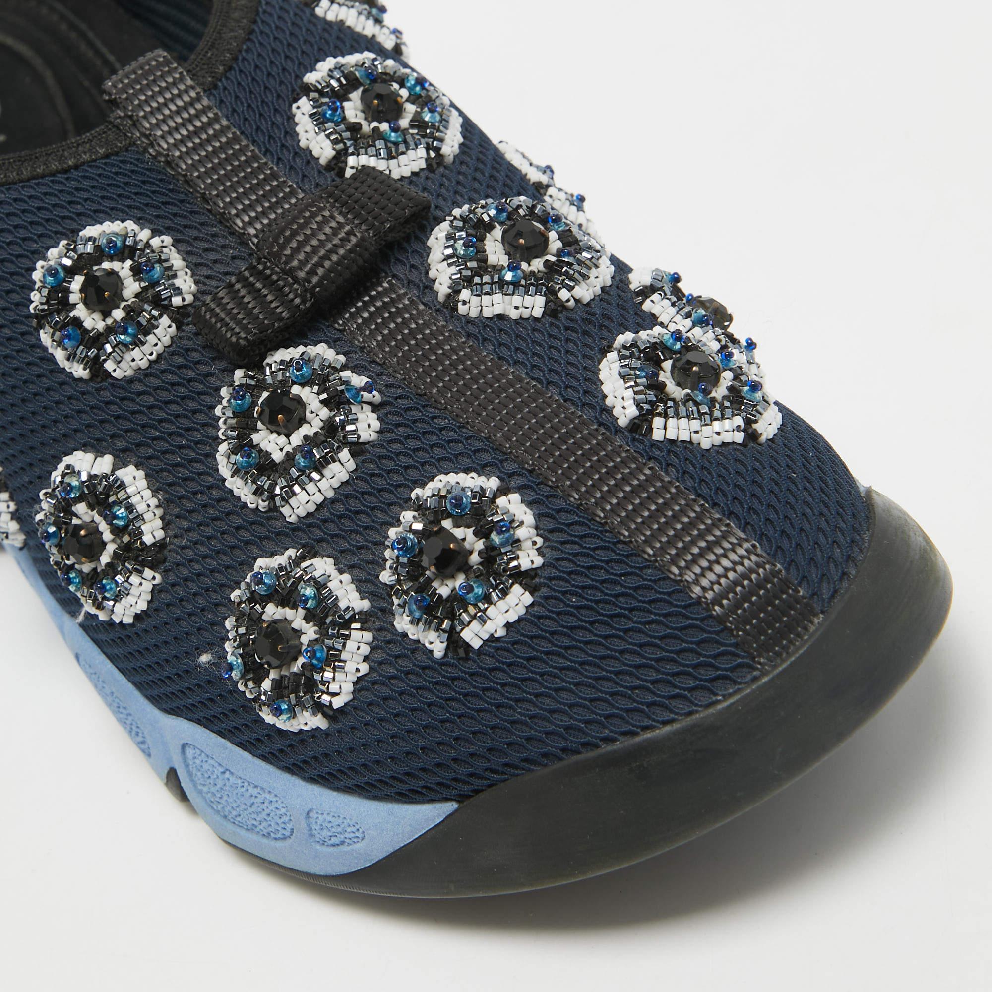 Dior Baskets Fusion en maille bleue, taille 34,5 en vente 2