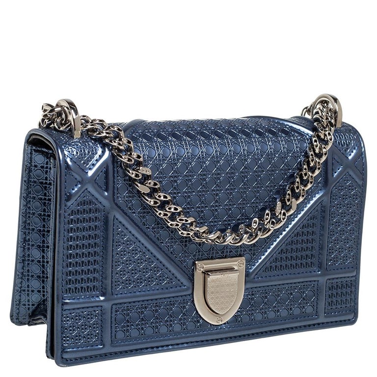 Dior Blue Micro Cannage Patent Leather Mini Diorama Chain Shoulder Bag ...