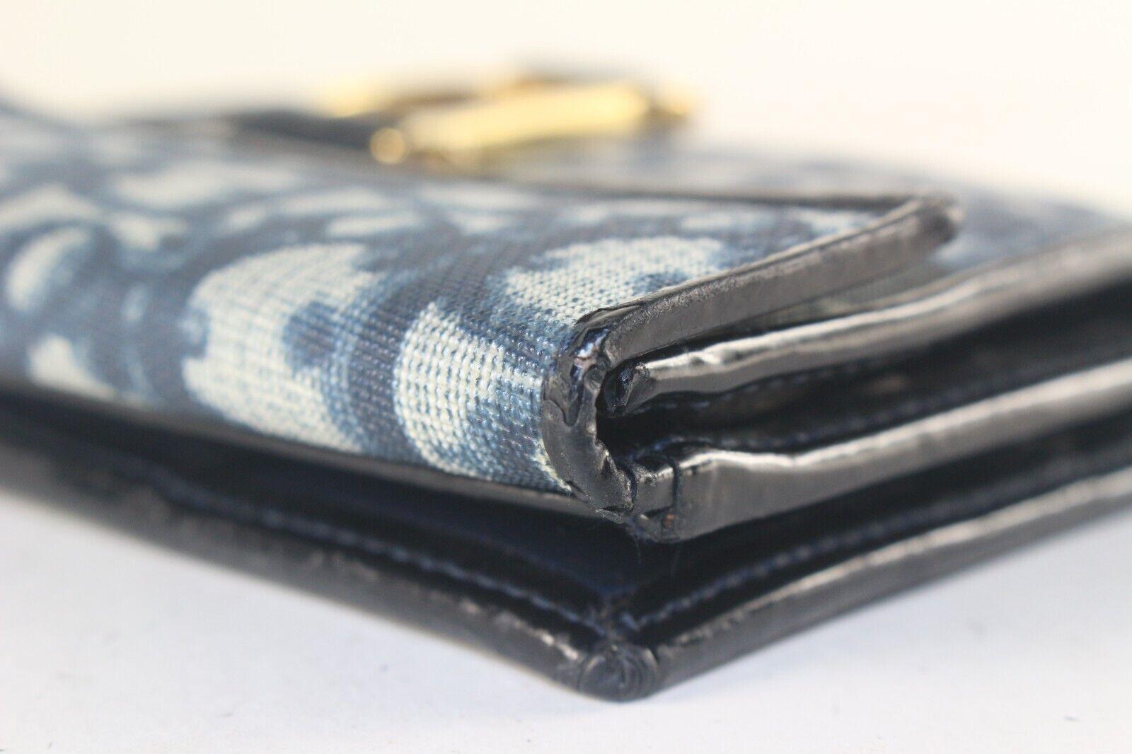 DIOR Blue Monogram Trotter D Charm Compact Wallet 1D726K In Good Condition In Dix hills, NY