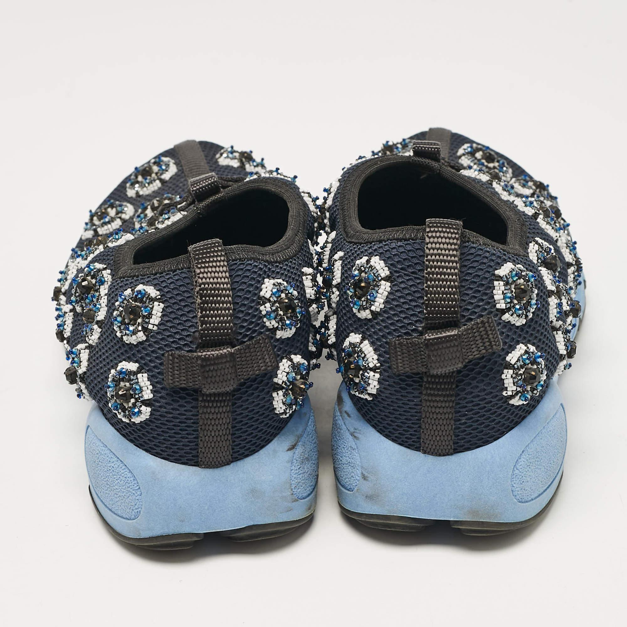 Women's Dior Blue/Navy Blue  Mesh Crystal Embellished Fusion Sneakers Size 37.5