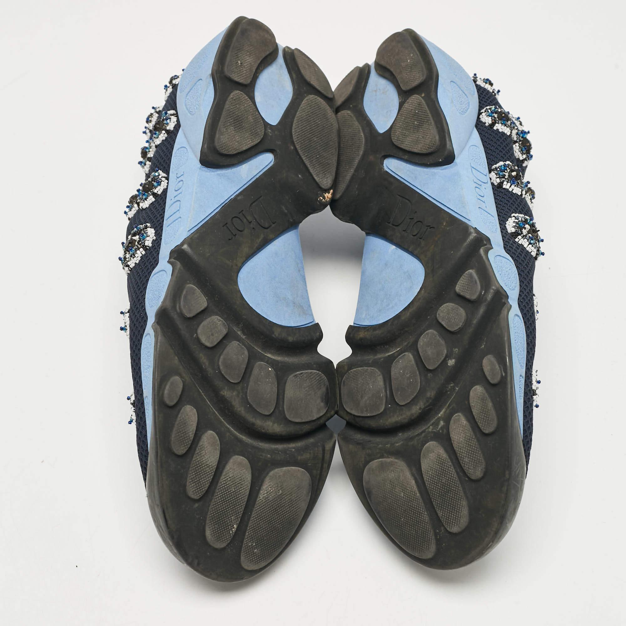 Dior Blue/Navy Blue  Mesh Crystal Embellished Fusion Sneakers Size 37.5 1