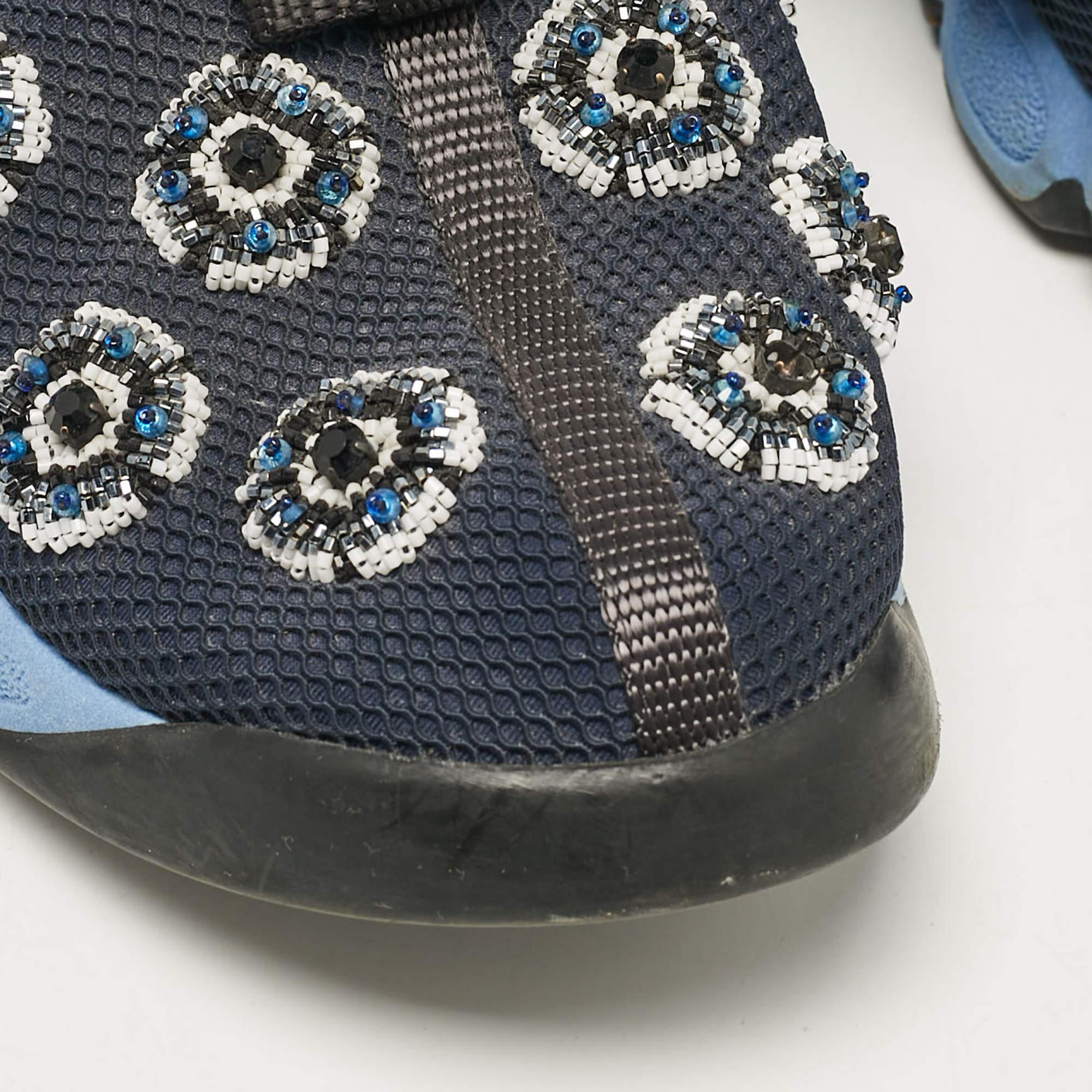Dior Blue/Navy Blue  Mesh Crystal Embellished Fusion Sneakers Size 37.5 2