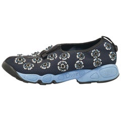 Dior Blue/Navy Blue  Mesh Crystal Embellished Fusion Sneakers Size 37.5