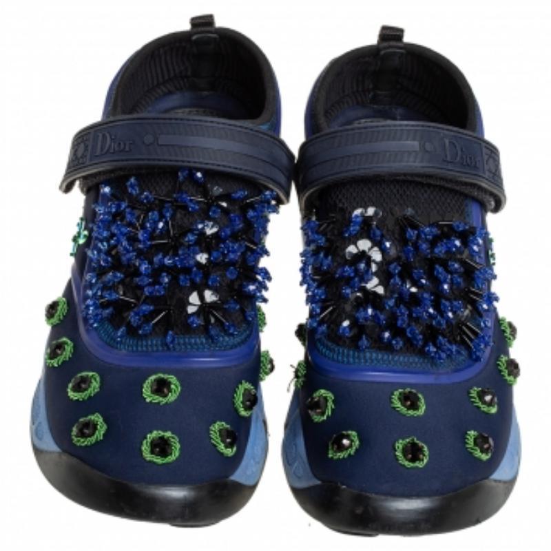 Dior Blue Nylon And Mesh Fusion Low Top Sneakers Size 36 In Good Condition For Sale In Dubai, Al Qouz 2