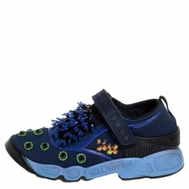 Dior Blue Nylon And Mesh Fusion Low Top Sneakers Size 36 For Sale 1