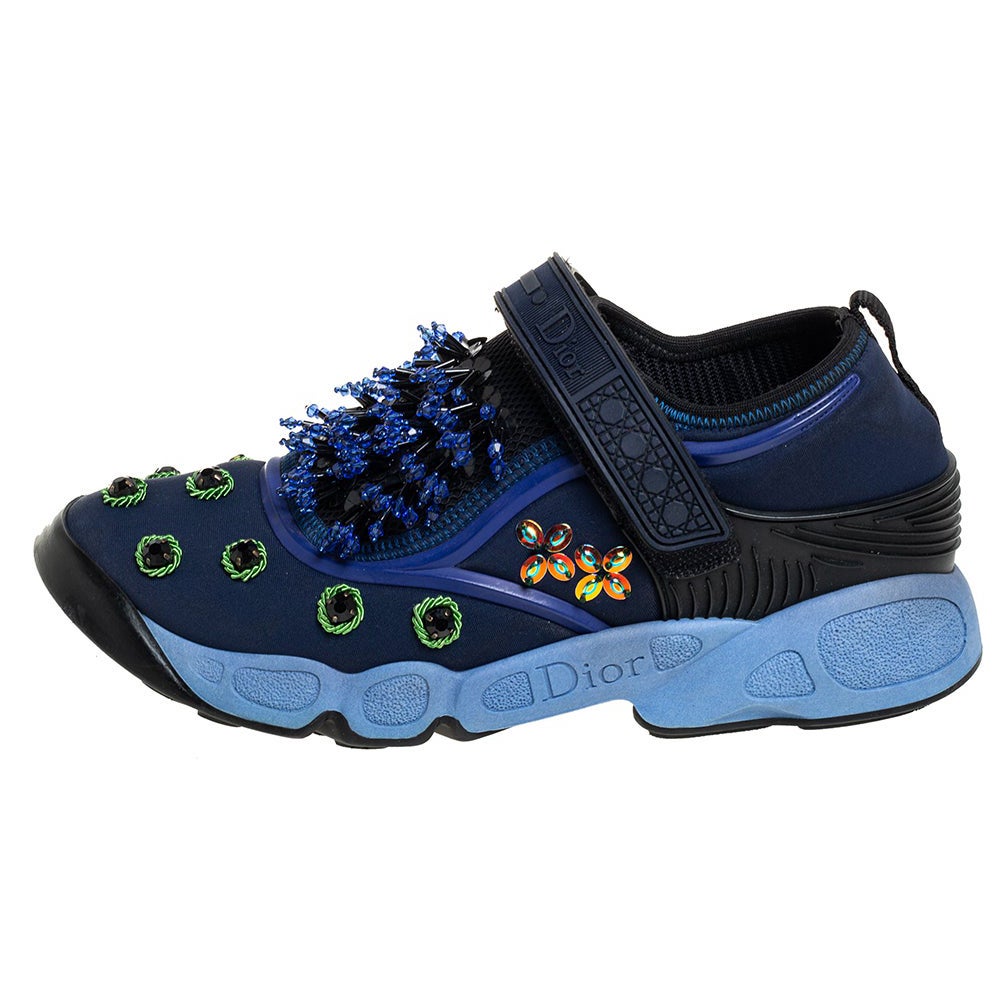 Dior Blue Nylon And Mesh Fusion Low Top Sneakers Size 36 For Sale