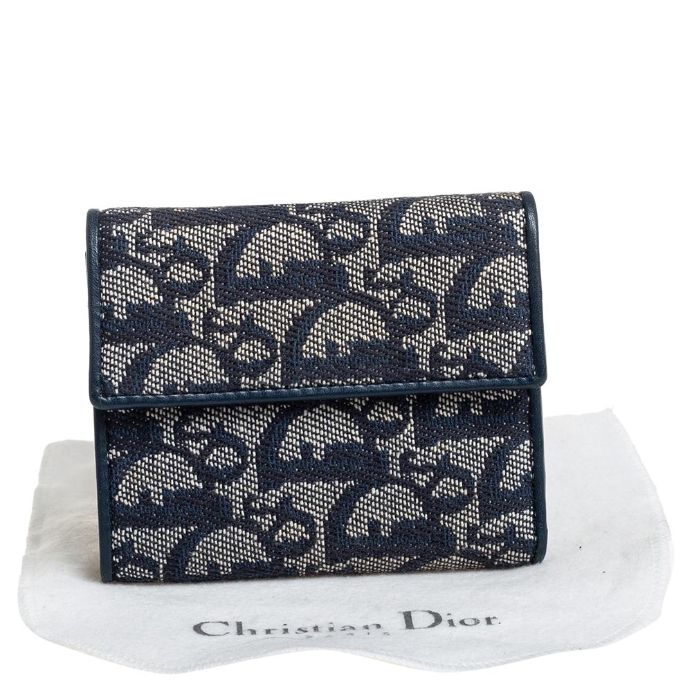 Dior Blue Oblique Canvas and Leather Flap Wallet at 1stDibs